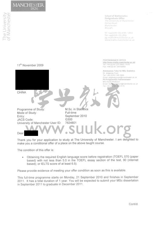 英国曼彻斯特大学统计学硕士
