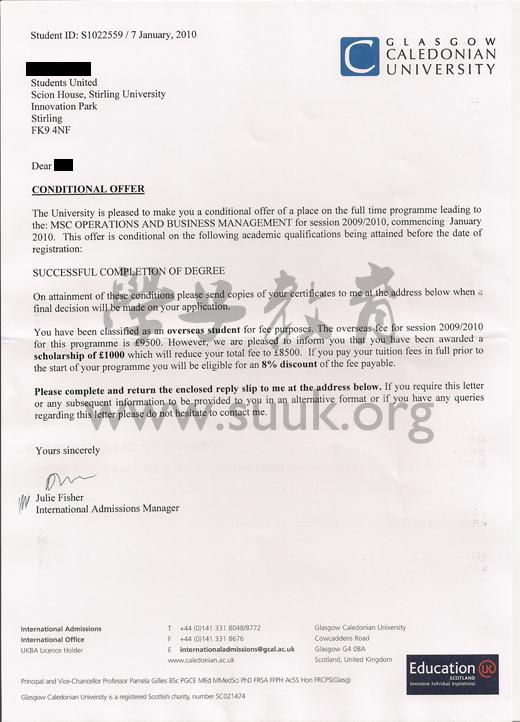 英国格拉斯哥卡莉多尼亚大学营运与商业管理硕士