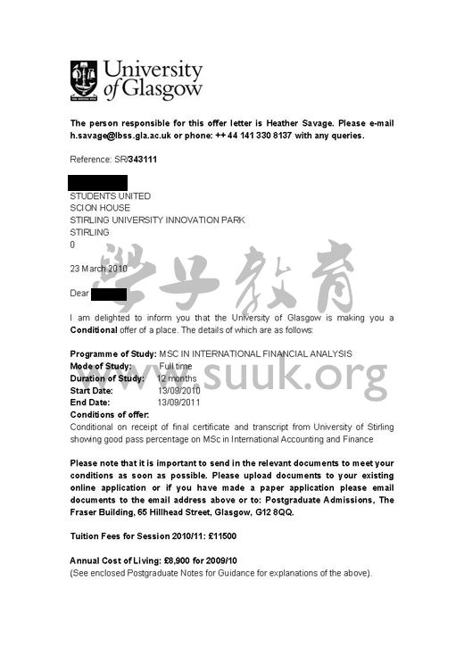 英国格拉斯哥大学管理与国际金融硕士