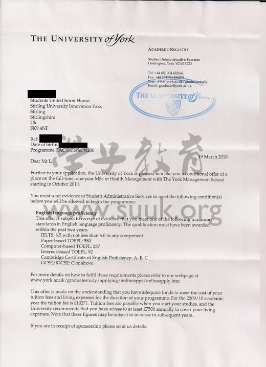 英国约克大学健康管理硕士