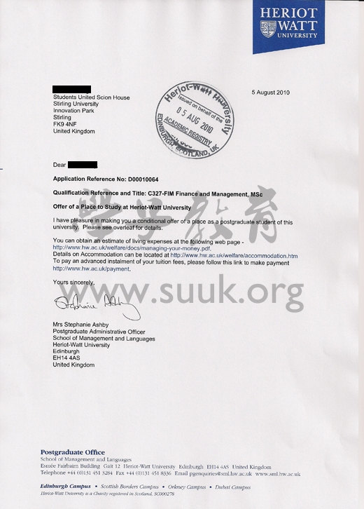 英国赫瑞瓦特大学金融与管理学硕士
