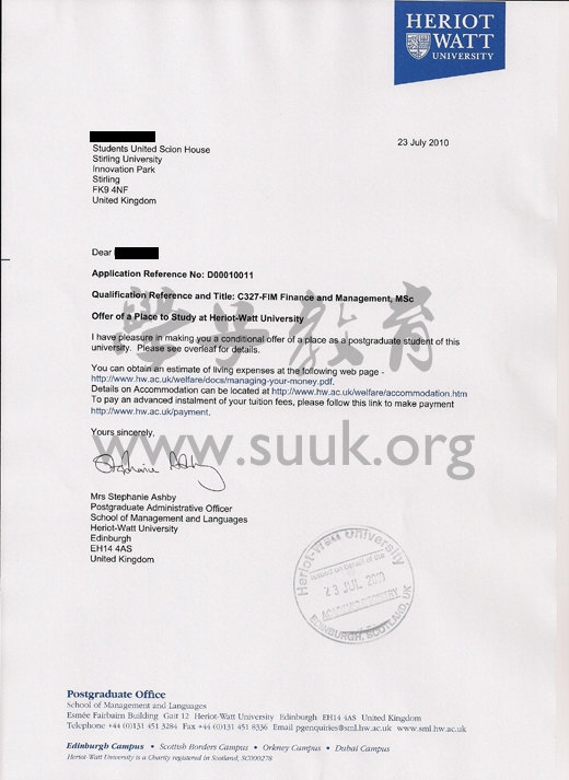 英国赫瑞瓦特大学金融管理学硕士