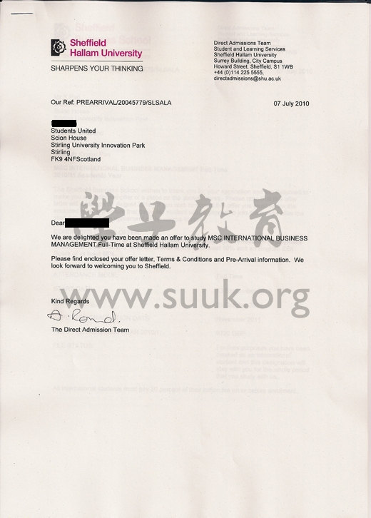 英国谢菲尔德哈莱姆大学国际商务管理学硕士