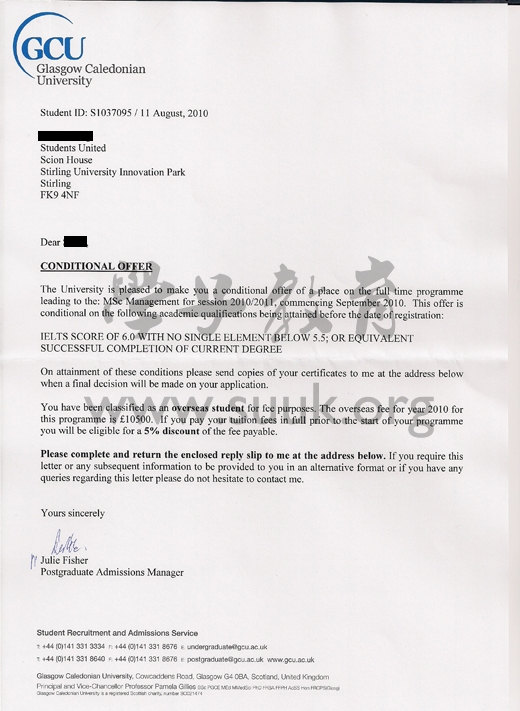 英国格拉斯哥喀力多尼亚大学管理学硕士