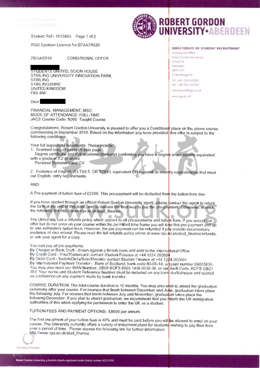 英国罗伯特戈登大学金融管理学硕士