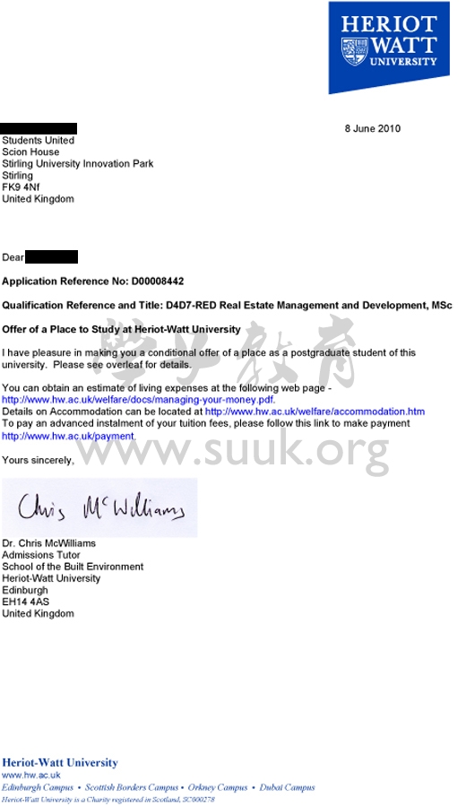 英国赫瑞瓦特大学房地产管理和开发学硕士