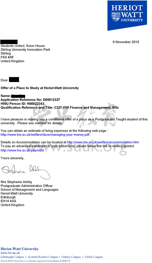 英国赫瑞瓦特大学金融与管理学硕士