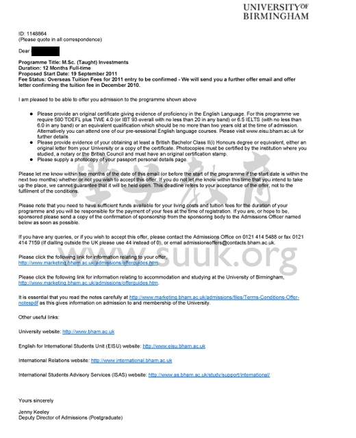 英国伯明翰大学投资学硕士