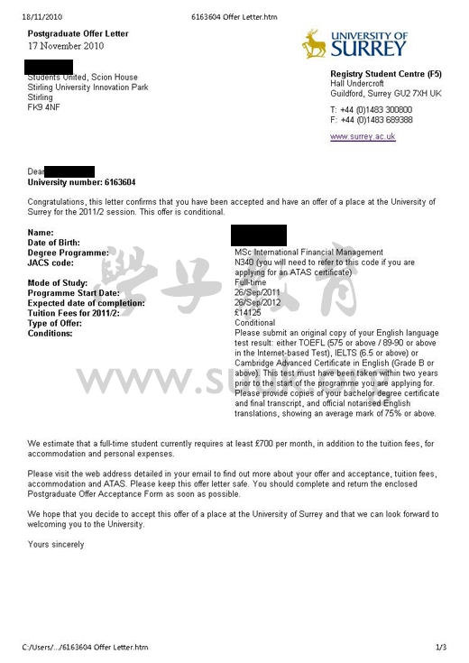 英国萨里大学国际金融管理学硕士