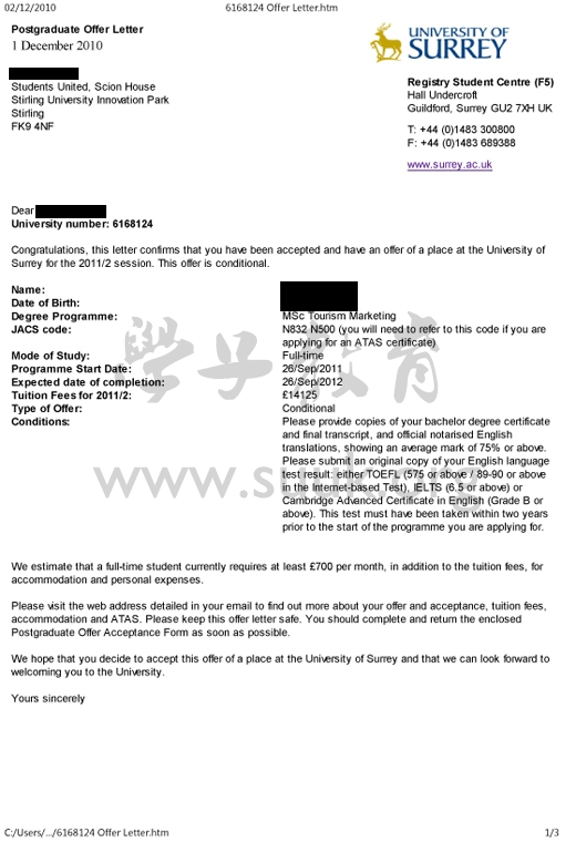 英国萨里大学旅游营销学硕士