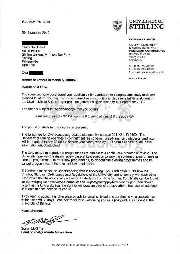 英国斯特林大学传媒文化学硕士