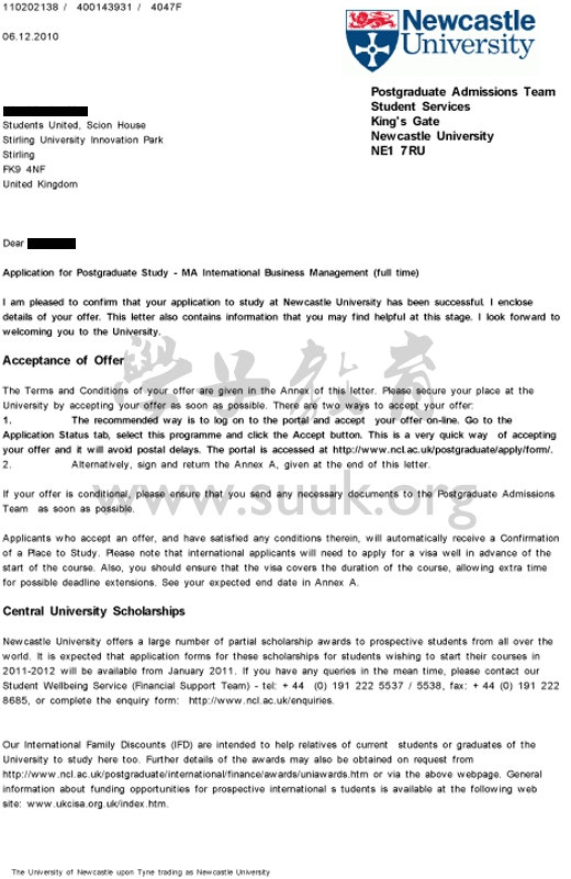 英国纽卡斯尔大学国际商务管理学硕士