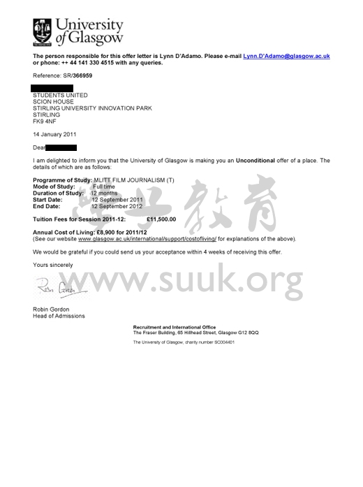 英国格拉斯哥大学电影新闻学硕士