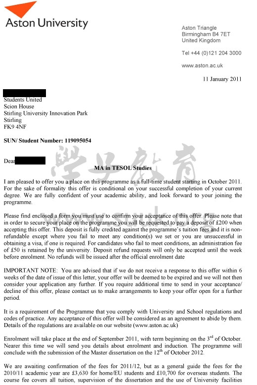 英国阿斯顿大学英语教学硕士