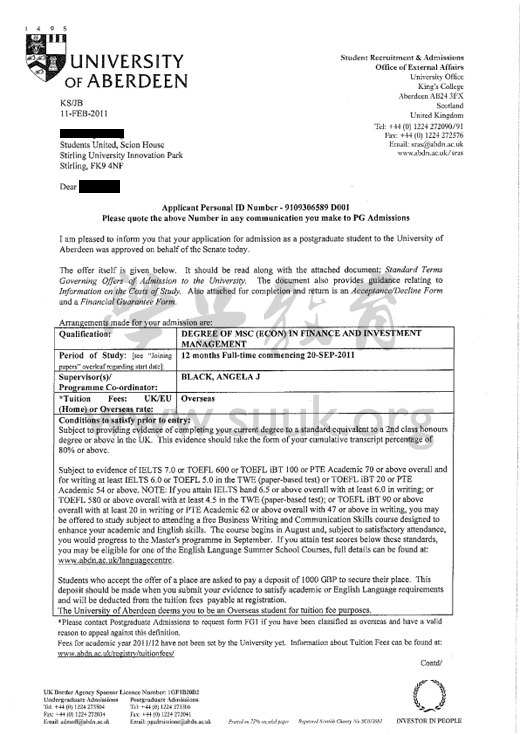 英国阿伯丁大学金融与投资管理学硕士