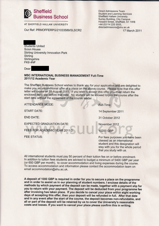 英国谢菲尔德哈雷姆大学国际商务管理学硕士