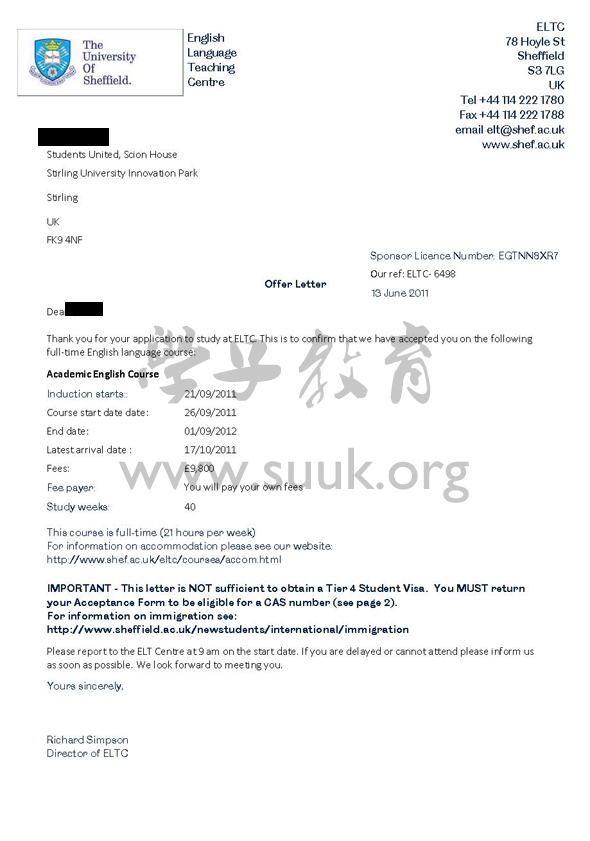 英国谢菲尔德大学英语课程