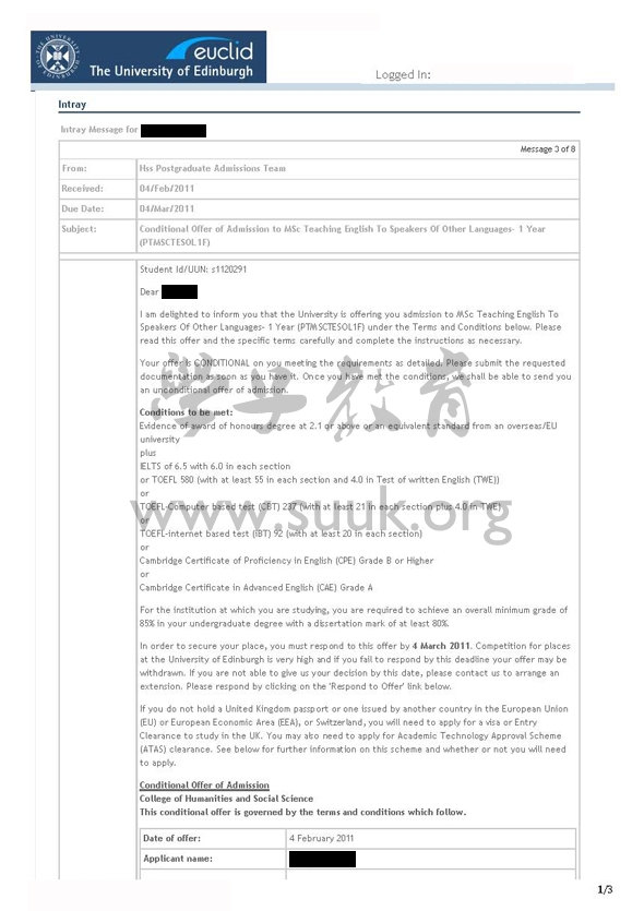 英国爱丁堡大学英语教育学硕士