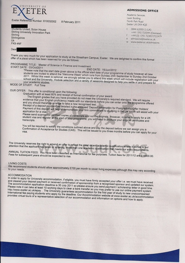 英国埃克塞特大学金融和投资学硕士