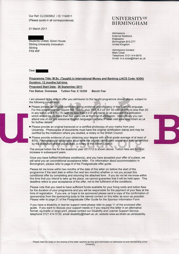 英国伯明翰大学国际货币和银行学硕士