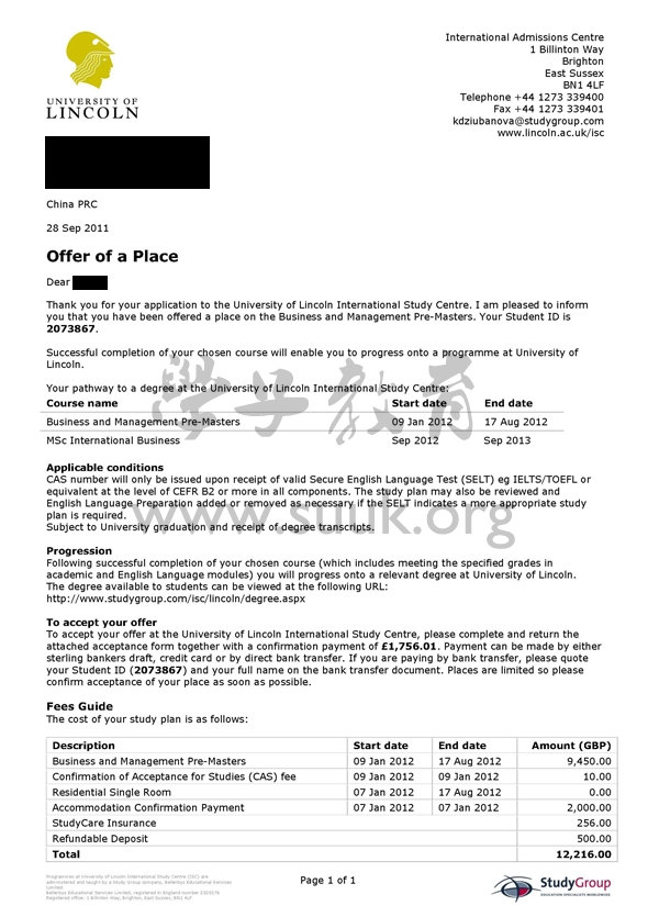 英国林肯大学商务和管理硕士预科