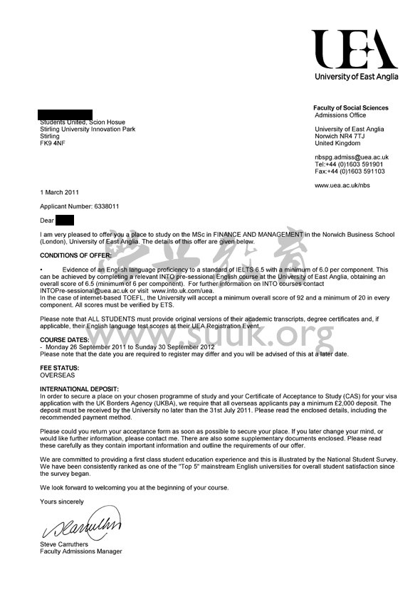 英国东英格利亚大学金融和管理学硕士