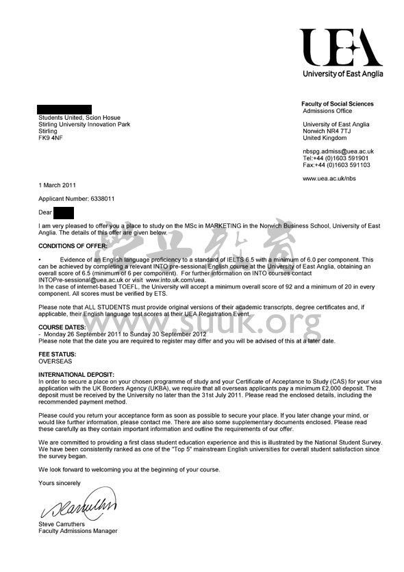 英国东英格利亚大学市场营销学硕士