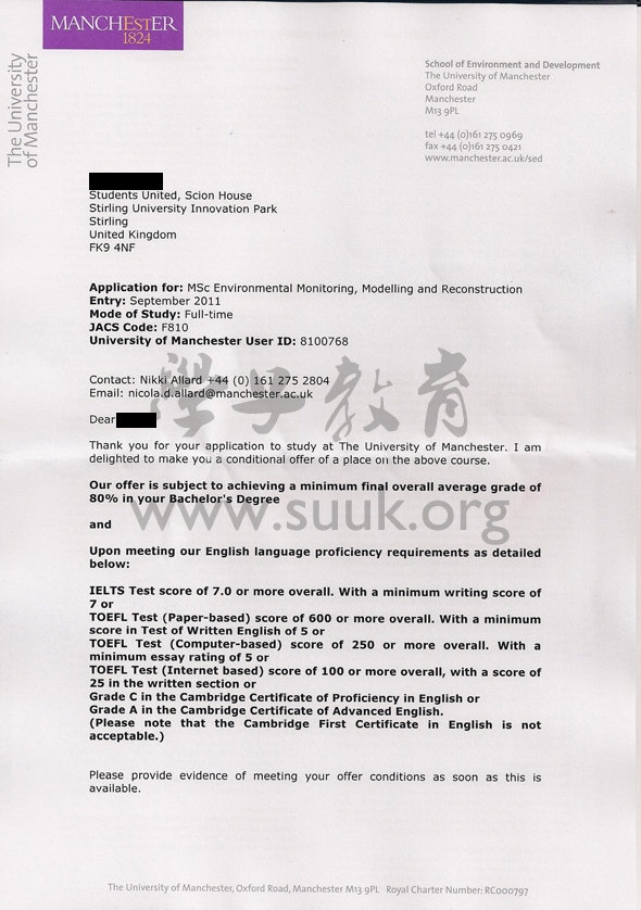 英国曼彻斯特大学环境监测，建模和重建学硕士