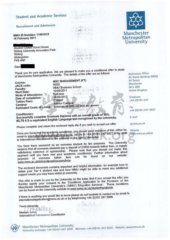 英国曼彻斯特城市大学管理学硕士