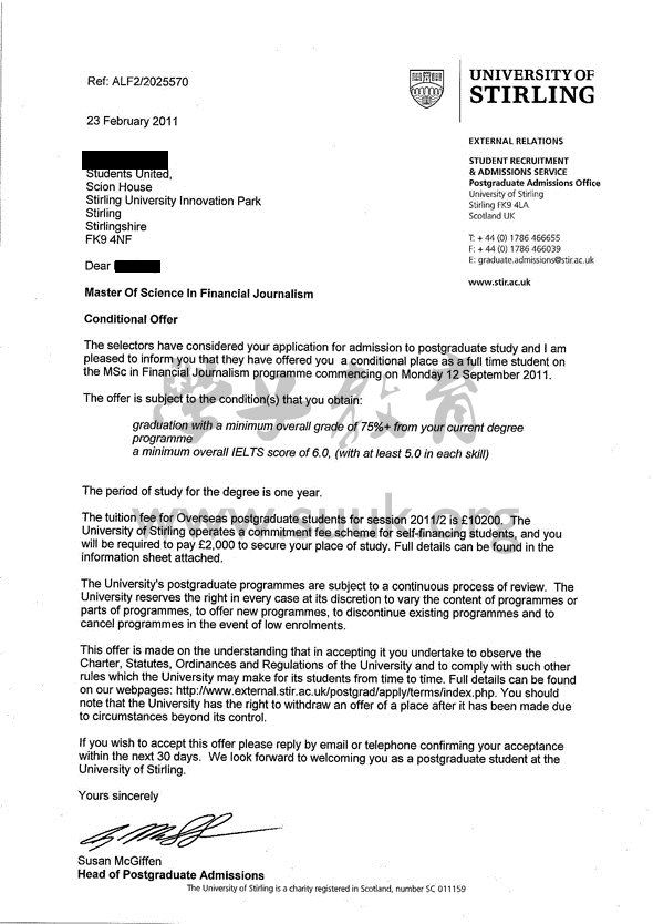 英国斯特林大学金融新闻学硕士