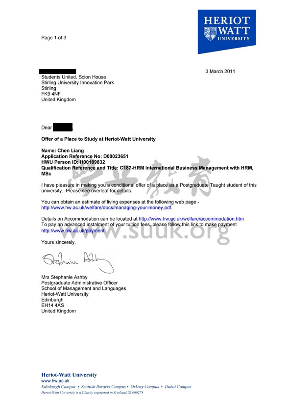 英国爱丁堡赫瑞瓦特大学国际商务管理和人力资源管理学硕士