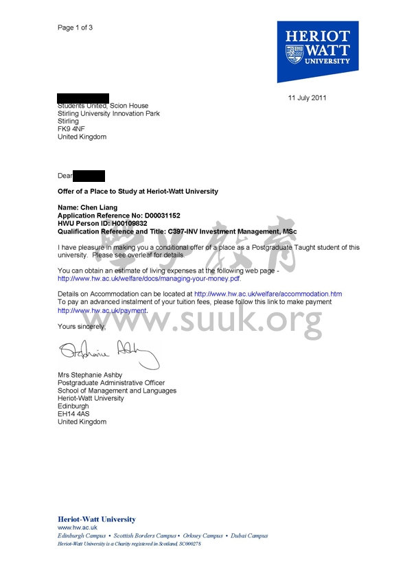 英国爱丁堡赫瑞瓦特大学投资管理学硕士