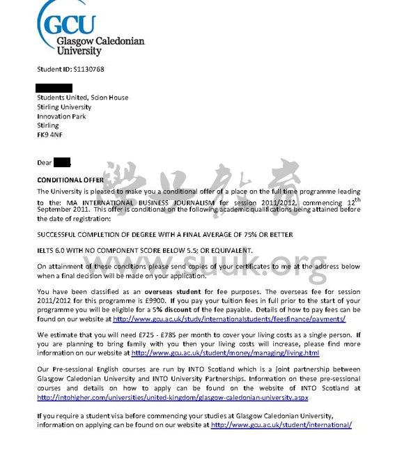 英国格拉斯哥喀里多尼亚大学国际商务新闻学硕士