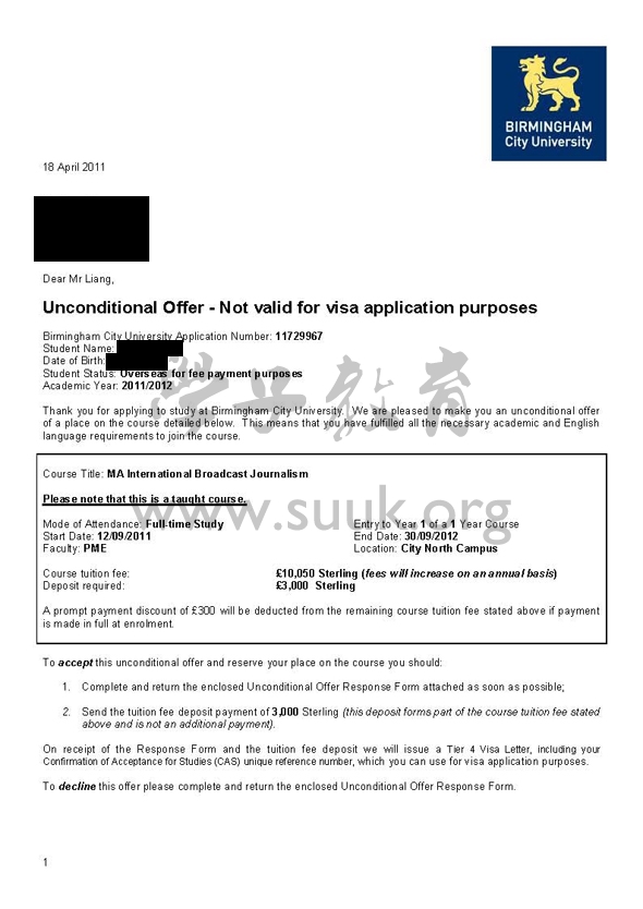 英国伯明翰城市大学国际广播新闻学硕士