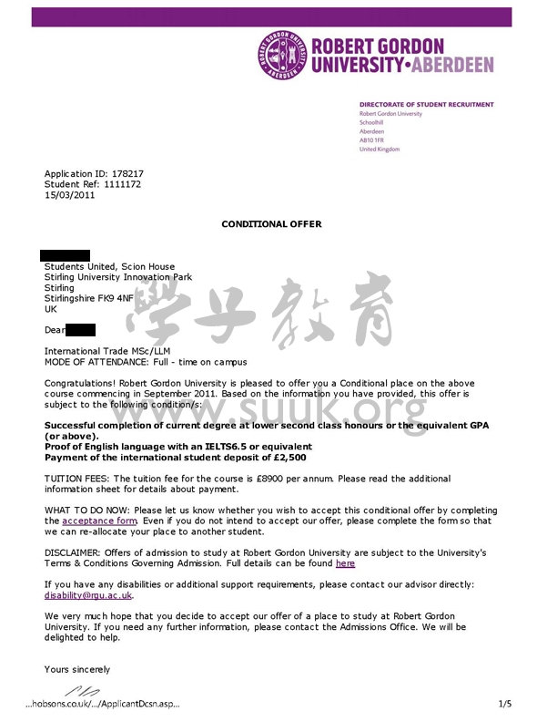 英国罗伯特戈登大学国际贸易学硕士
