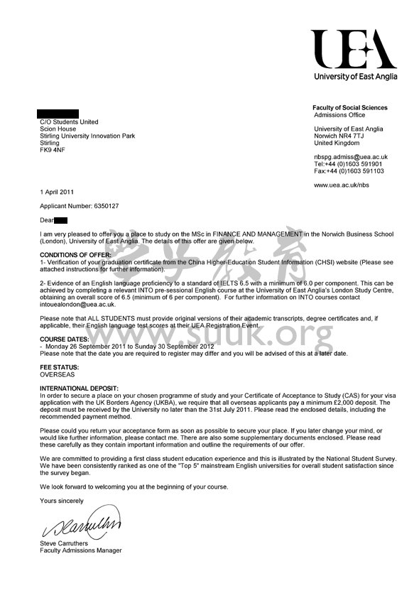 英国东英格利亚大学金融和管理学硕