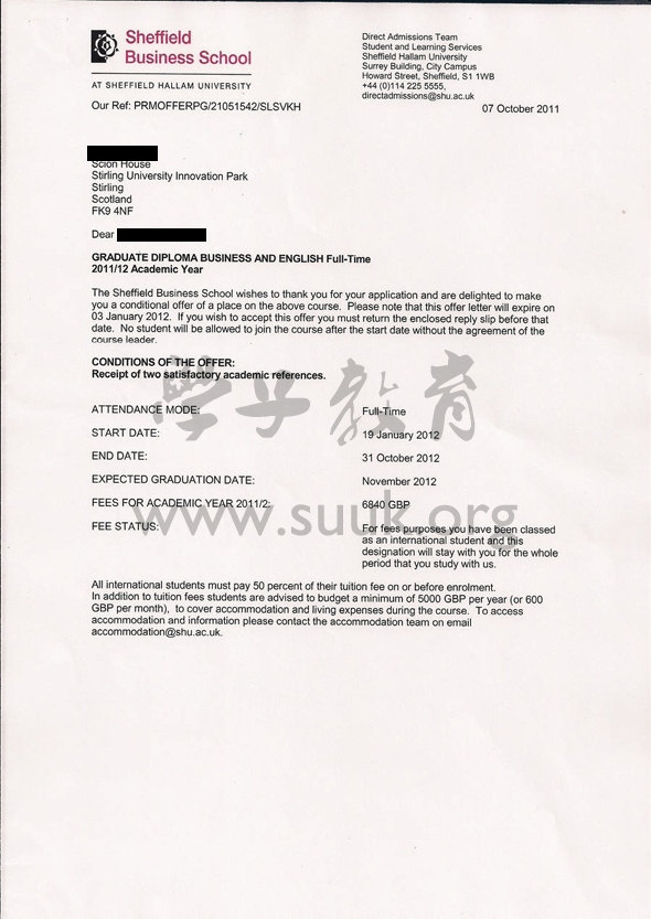 英国谢菲尔德哈雷姆大学商务和英语学硕士预科