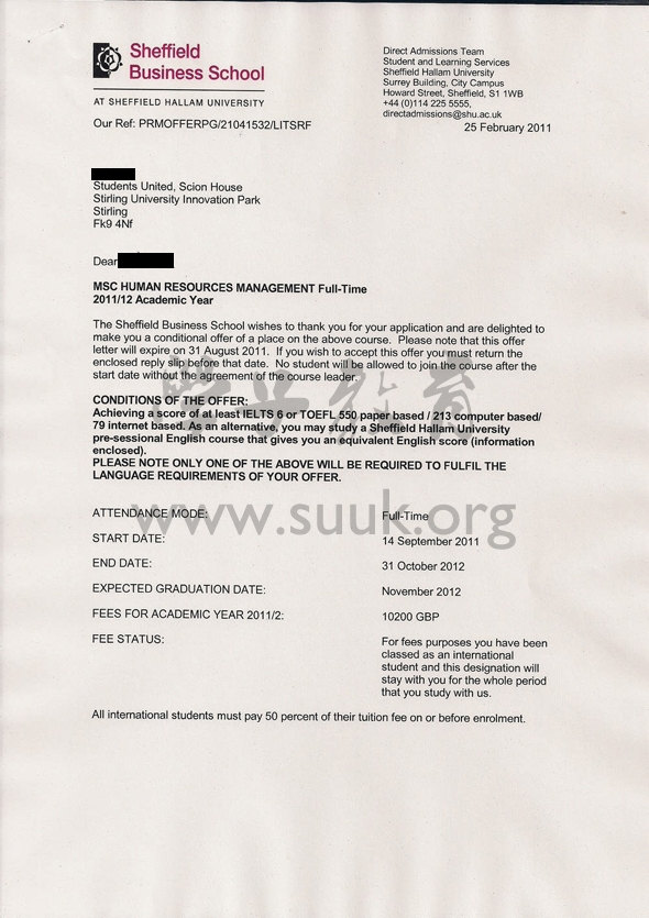 英国谢菲尔德哈雷姆大学人力资源管理学硕士