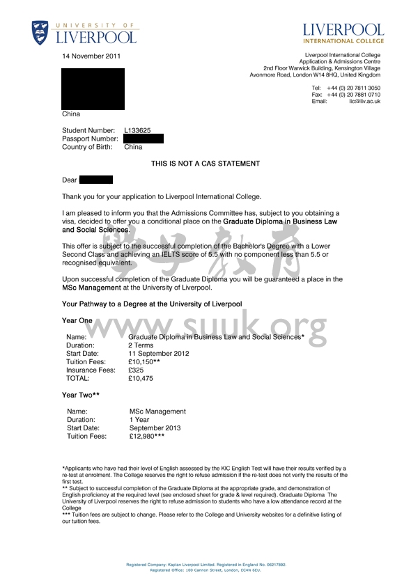 英国利物浦大学商务法律和社会科学硕士预科