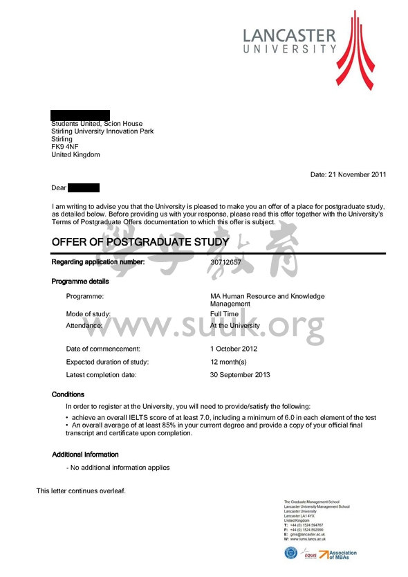 英国兰卡斯特大学人力资源和知识管理学硕士