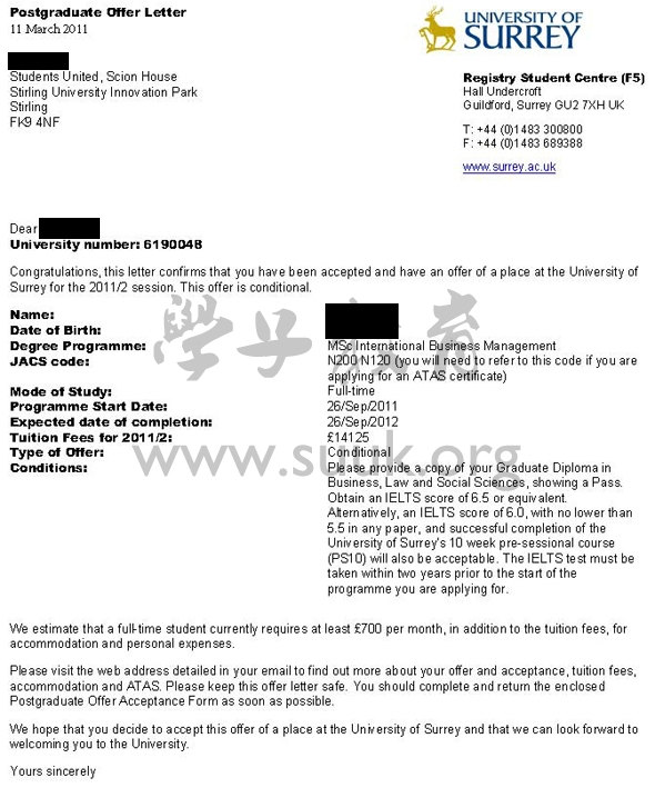 英国萨里大学国际商务管理学硕士