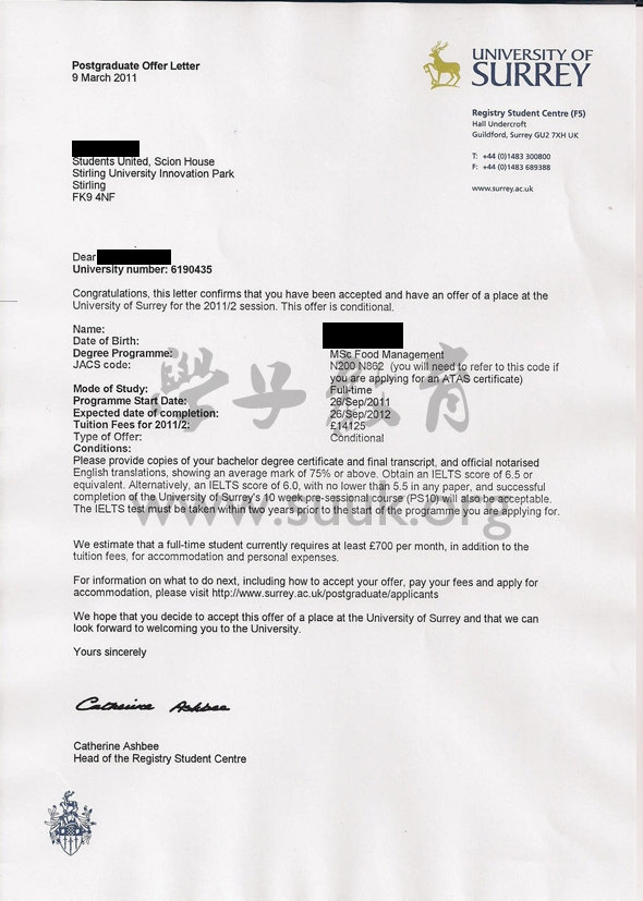 英国萨里大学食品管理学硕士
