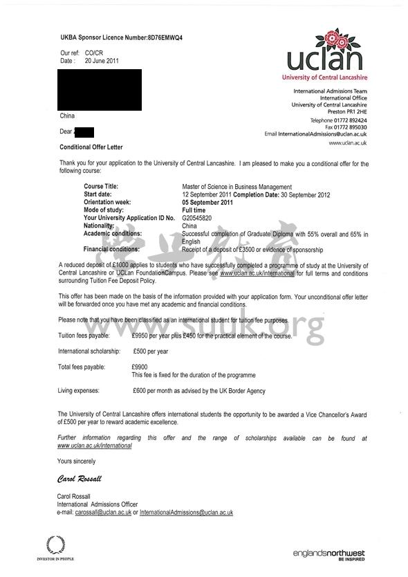 英国中央兰开夏大学商务管理学硕士