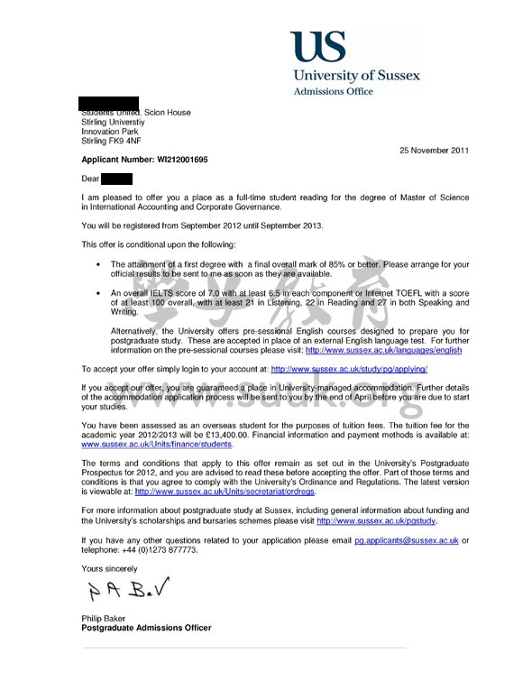 英国萨塞克斯大学国际会计和公司管理学硕士