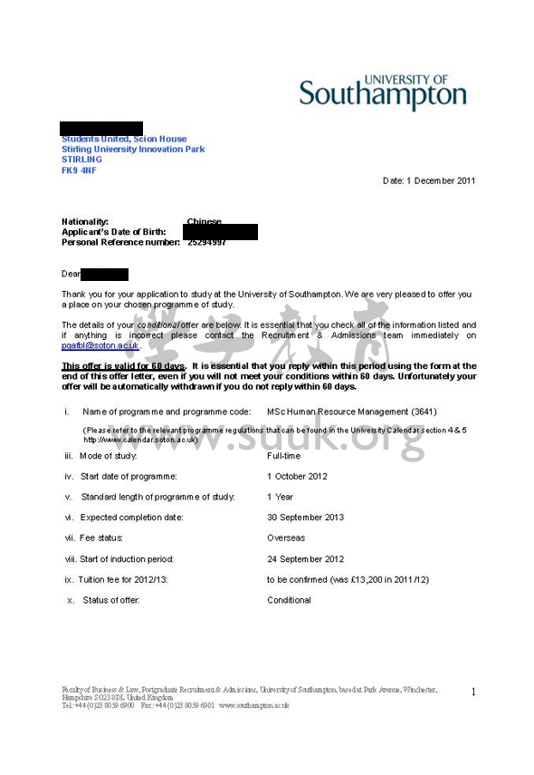 英国南安普顿大学人力资源管理学硕士