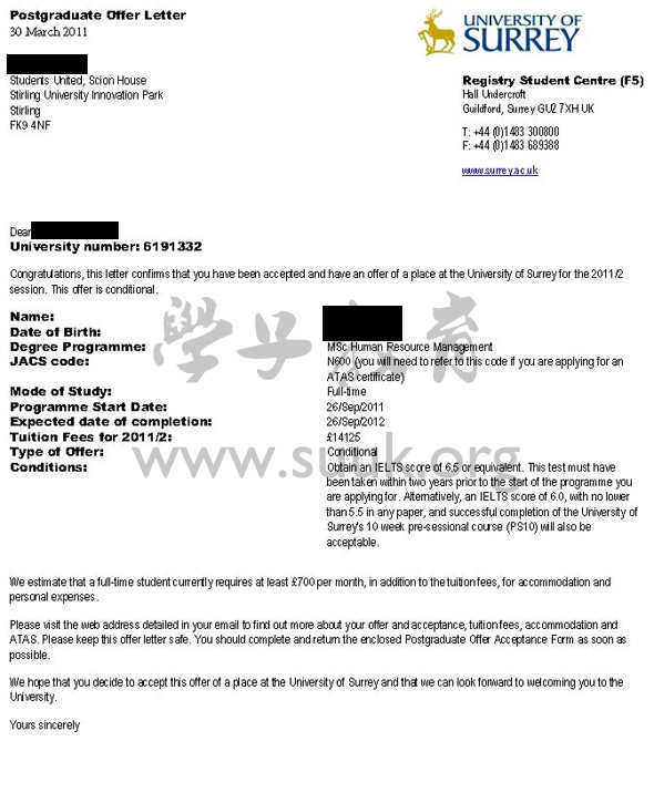 英国萨里大学人力资源管理硕士