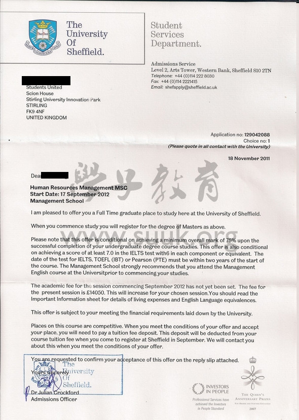 英国谢菲尔德大学人力资源管理学硕士