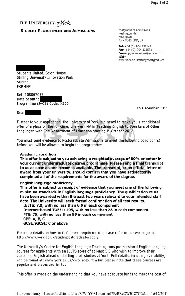 英国约克大学英语教学硕士