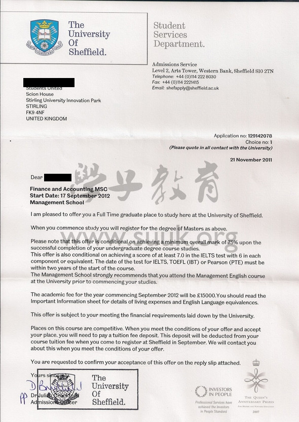 英国谢菲尔德大学金融和会计学硕士