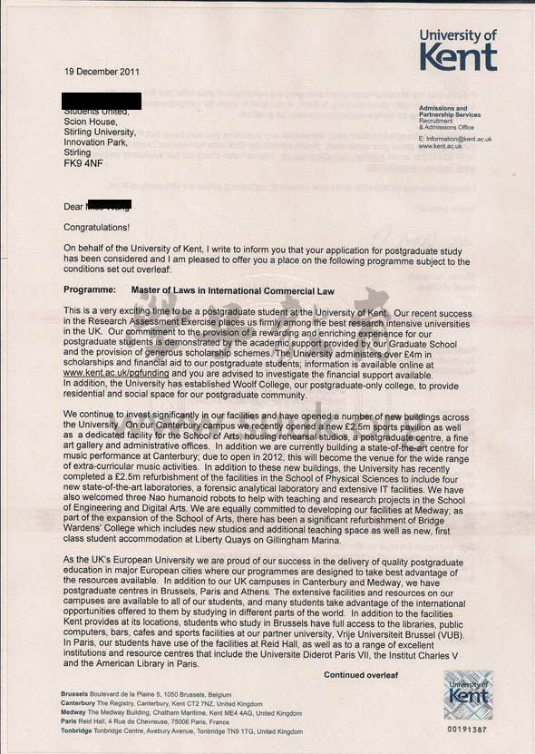 英国肯特大学国际商法学硕士
